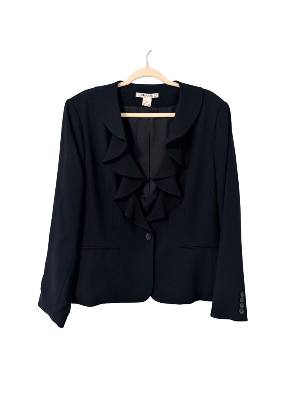 Nygard Collection Black Ruffle-Front Blazer Size 16 Polyester Blend Jacket